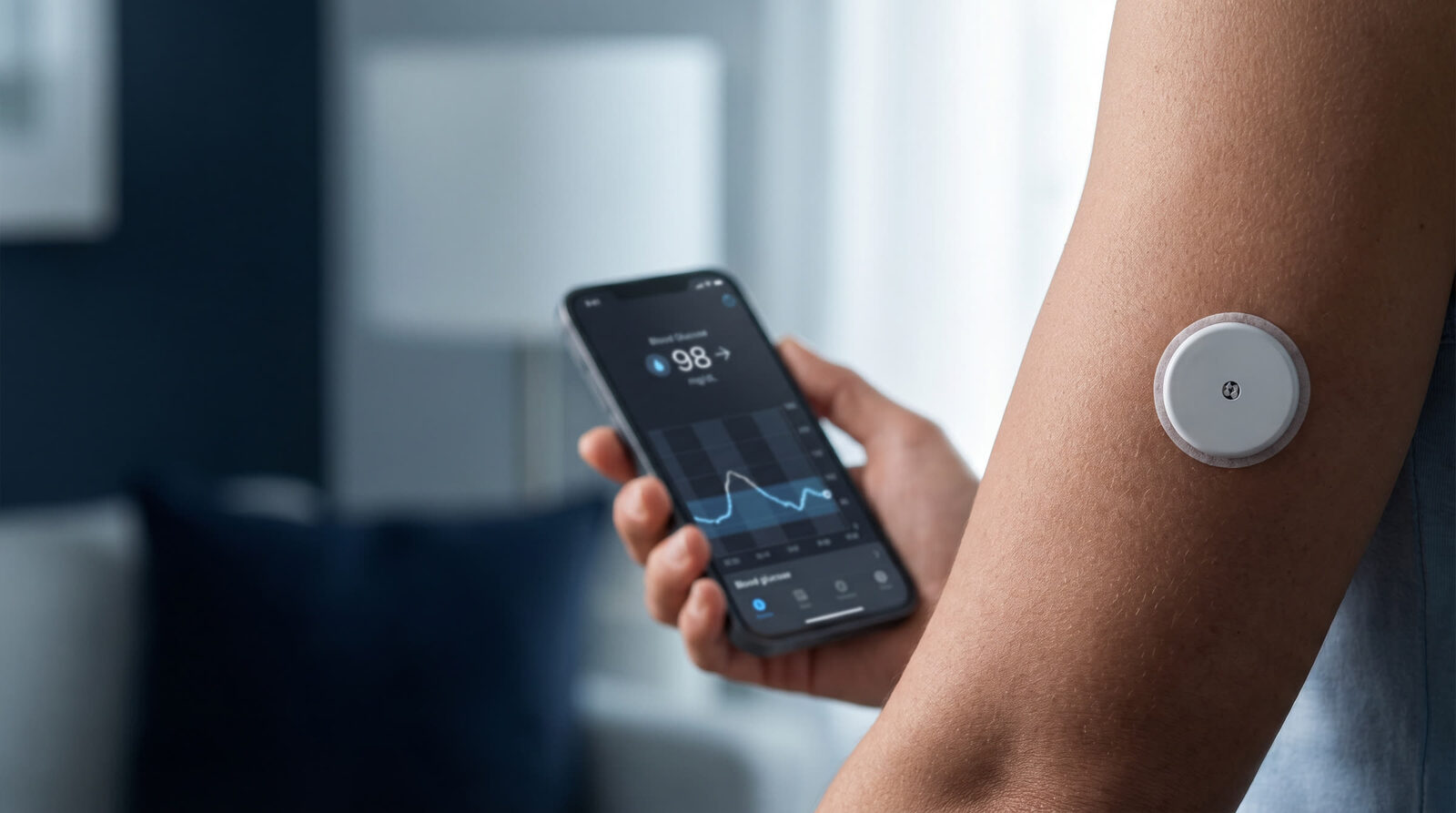 Abbott Lingo continuous glucose monitor on a student\'s arm
