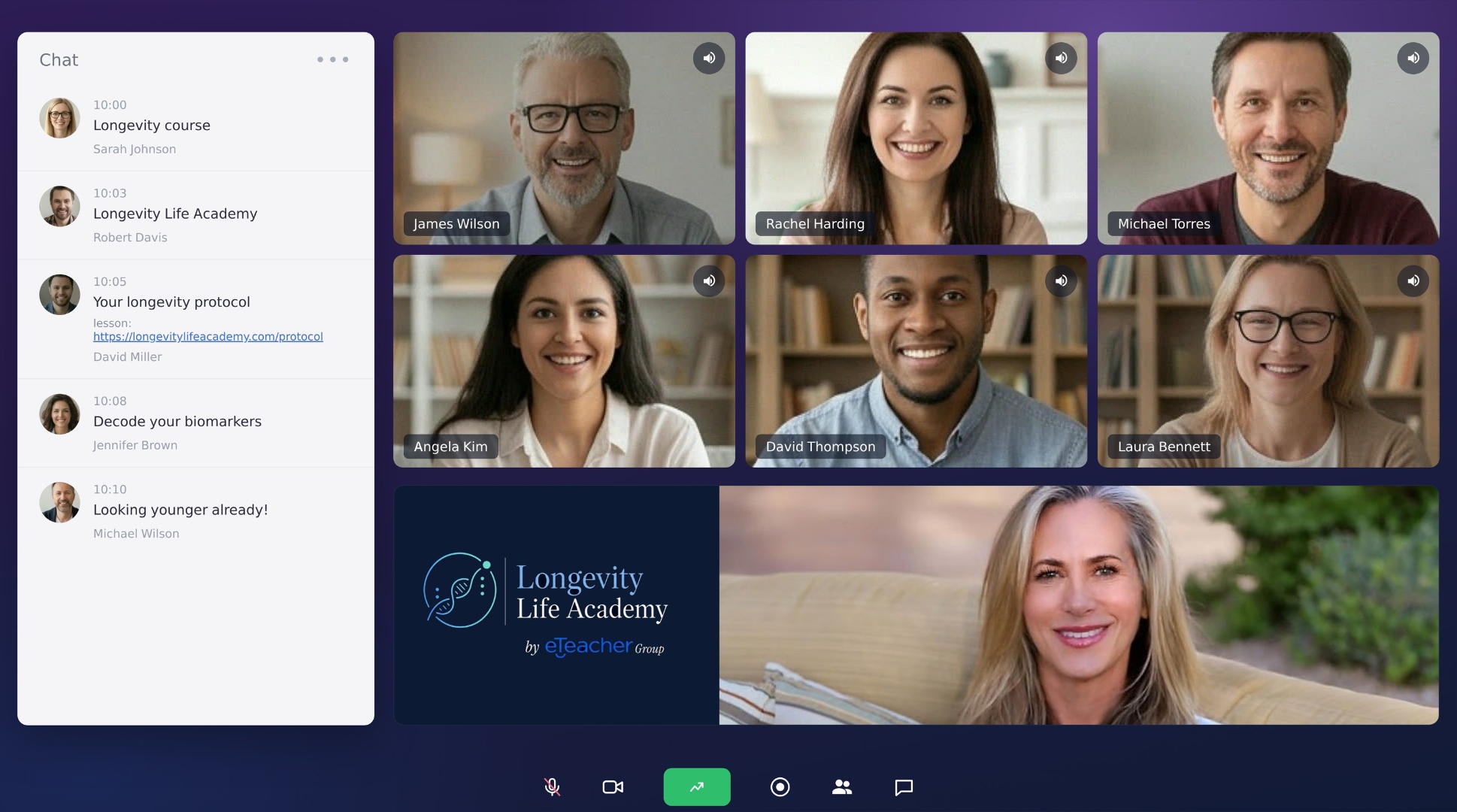 A live Longevity Life Academy class on Zoom with Julie Gibson Clark and forty students